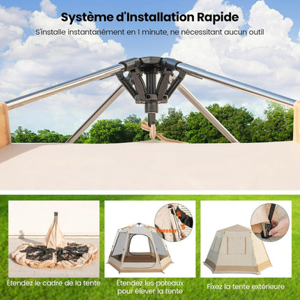 Pop-Up Campingzelt, 1-Minuten-Aufbau, 4-6 Personen, Beige
