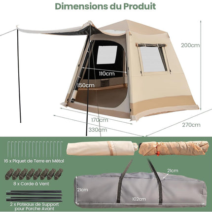 Pop-Up Campingzelt, 1-Minuten-Aufbau, 4-6 Personen, Beige