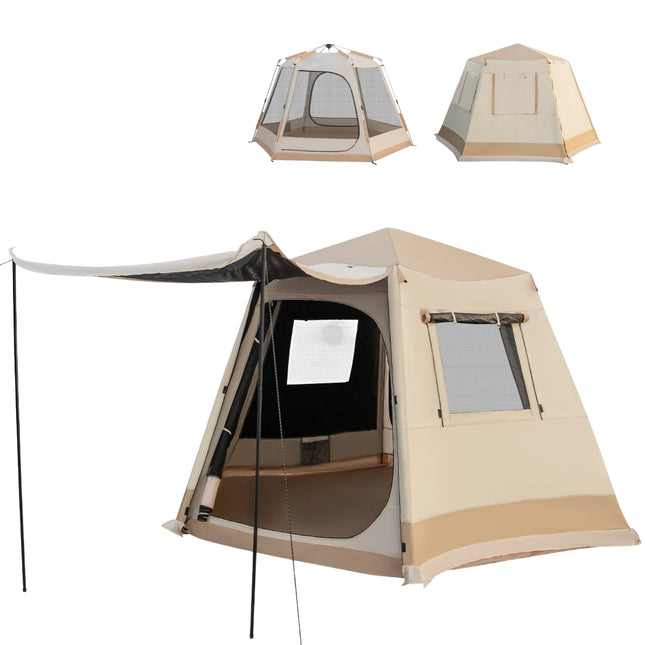 Pop-Up-Campingzelt, automatischer Aufbau, 4-6 Personen, Beige