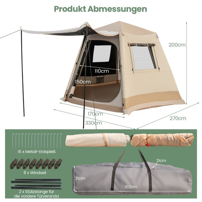 Pop-Up-Campingzelt, automatischer Aufbau, 4-6 Personen, Beige