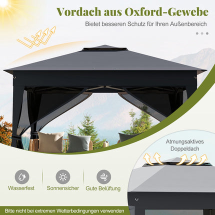 Pop-up Pavillon mit Moskitonetz, 337x337cm, Grau