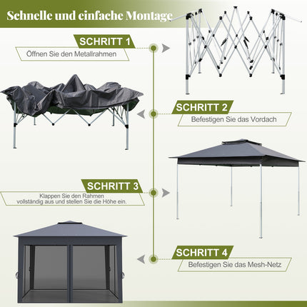 Pop-up Pavillon mit Moskitonetz, 337x337cm, Grau