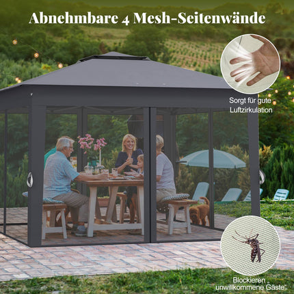 Pop-up Pavillon mit Moskitonetz, 337x337cm, Grau