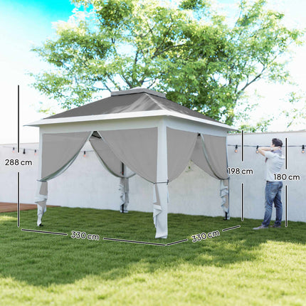 Pop-Up Gartenpavillon, Metallrahmen, Grau, 330x330x288 cm