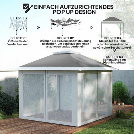 Pop-Up Gartenpavillon, Metallrahmen, Grau, 330x330x288 cm