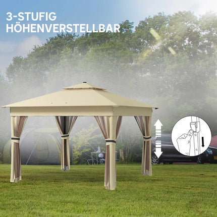 Gazebo pliable 3,3 x 3,3 m, résistant à l'eau, éclairage LED, moustiquaire