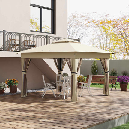 Gazebo pliable 3,3 x 3,3 m, résistant à l'eau, éclairage LED, moustiquaire
