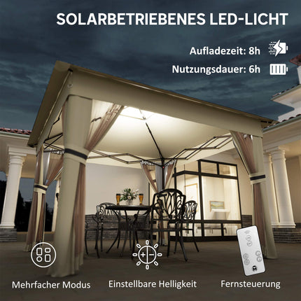 Gazebo pliable 3,3 x 3,3 m, résistant à l'eau, éclairage LED, moustiquaire