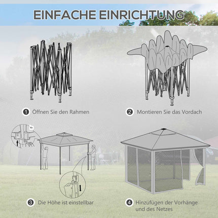 Gazebo pliable 3,3 x 3,3 m, résistant à l'eau, éclairage LED, moustiquaire