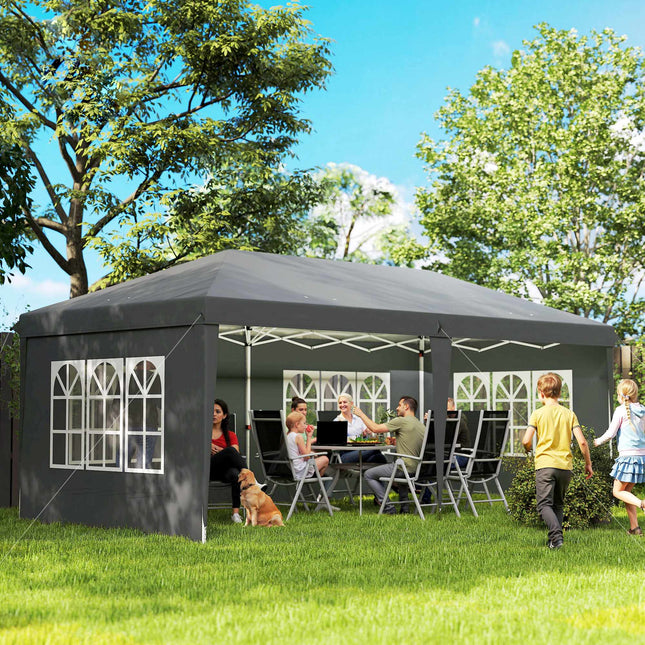 Faltpavillon 3x6m Wasserdicht mit 4 Seitenteilen, Grau