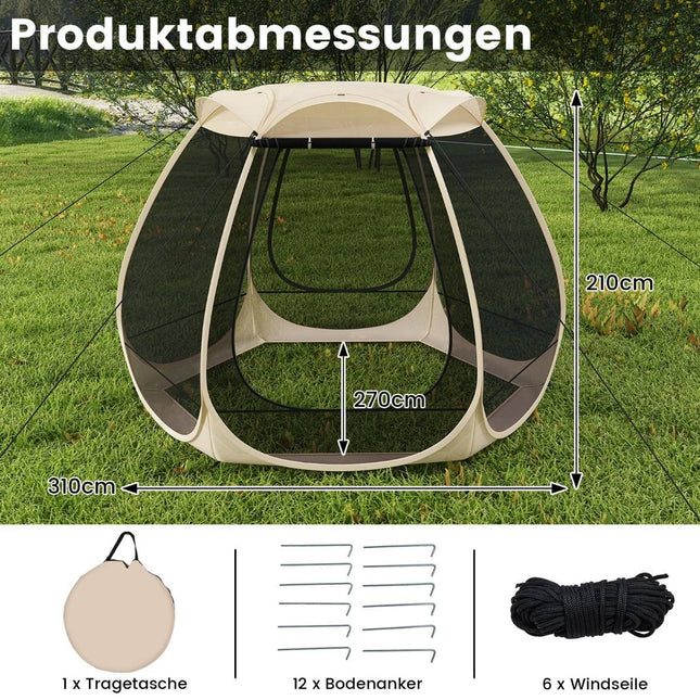 Pavillon pliable en filet pour 4 à 6 personnes, 310 x 270 cm