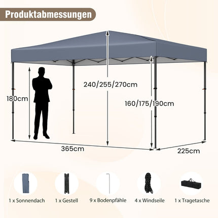Pop-Up Pavillon 365x225 cm, UV-Schutz, Tragetasche