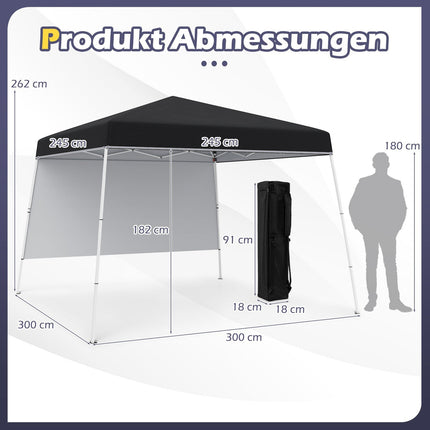 Pop-Up Pavillon 3x3m, Wasserdicht, Sonnenschutz, Schwarz