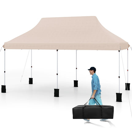 Pavillon pliant 3x6m, hauteur réglable, beige, protection UV