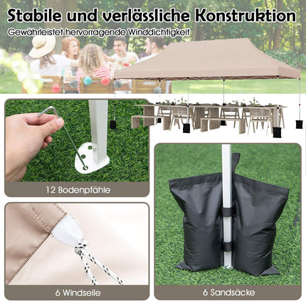 Pavillon pliant 3x6m, hauteur réglable, beige, protection UV