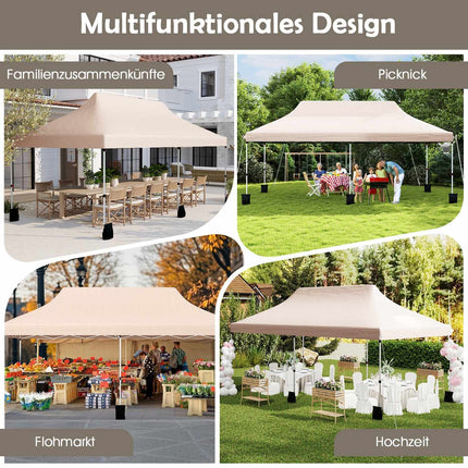 Pavillon pliant 3x6m, hauteur réglable, beige, protection UV