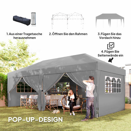 Pavillon pliable 6x3m, protection UV, côtés amovibles