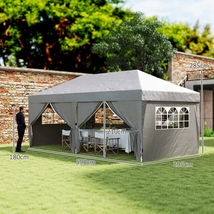 Pavillon pliable 6x3m, protection UV, côtés amovibles