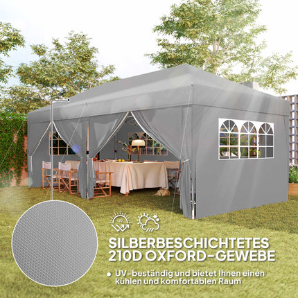 Pavillon pliable 6x3m, protection UV, côtés amovibles