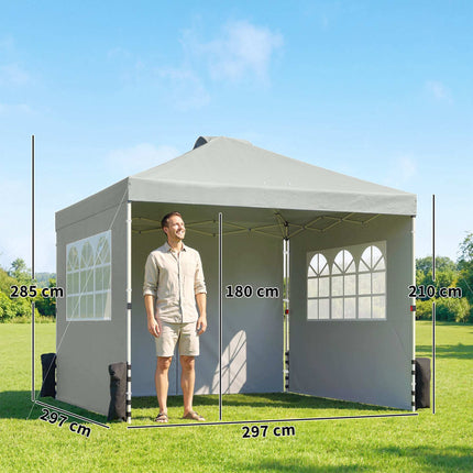 Pop-Up-Pavillon, UV50+ Wasserdicht, 3 Seitenwände, Hellgrau