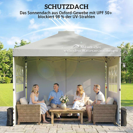 Pop-Up-Pavillon, UV50+ Wasserdicht, 3 Seitenwände, Hellgrau