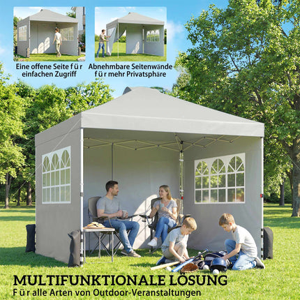 Pop-Up-Pavillon, UV50+ Wasserdicht, 3 Seitenwände, Hellgrau