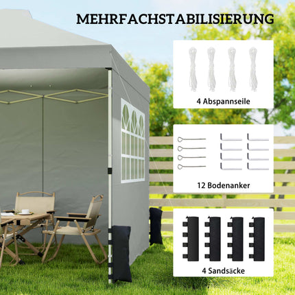 Pop-Up-Pavillon, UV50+ Wasserdicht, 3 Seitenwände, Hellgrau