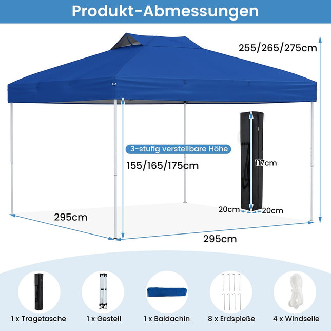 Pavillon Pop-Up, Imperméable UV 50+ Bleu, 3x3m