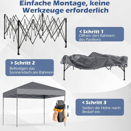 Pavillon pliable avec protection UV50+, hauteur réglable, gris