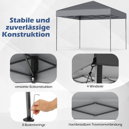 Pavillon pliable avec protection UV50+, hauteur réglable, gris