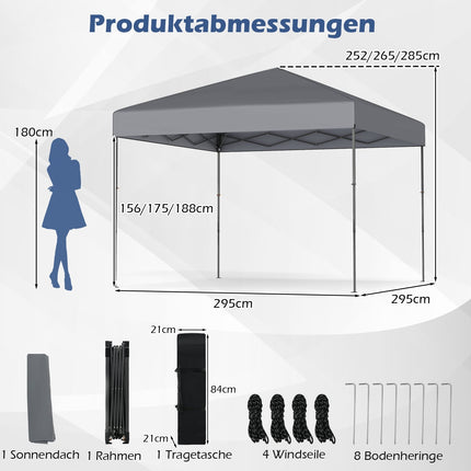Pavillon pliable avec protection UV50+, hauteur réglable, gris
