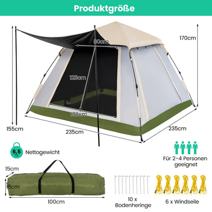 Tente pliante pour 2 à 4 personnes, imperméable, avec moustiquaire.