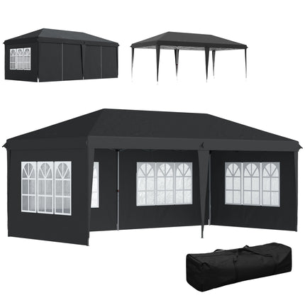 Pop-Up Pavillon 3x6m wasserdicht mit UV-Schutz, Schwarz