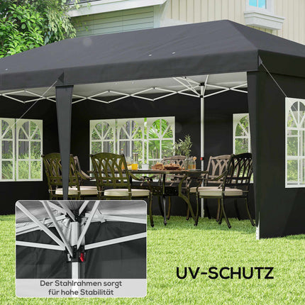 Pop-Up Pavillon 3x6m wasserdicht mit UV-Schutz, Schwarz