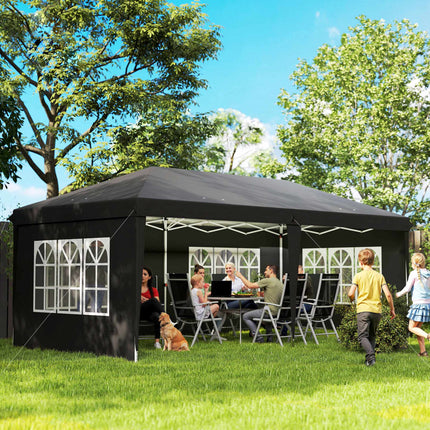 Pop-Up Pavillon 3x6m wasserdicht mit UV-Schutz, Schwarz
