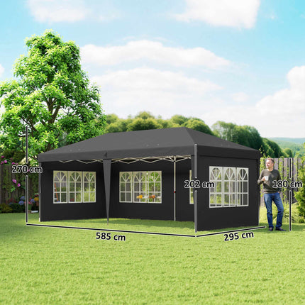 Pop-Up Pavillon 3x6m wasserdicht mit UV-Schutz, Schwarz