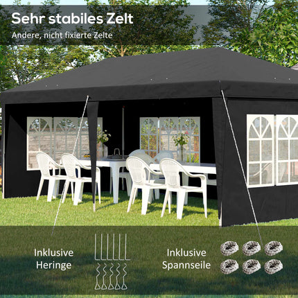 Pop-Up Pavillon 3x6m wasserdicht mit UV-Schutz, Schwarz
