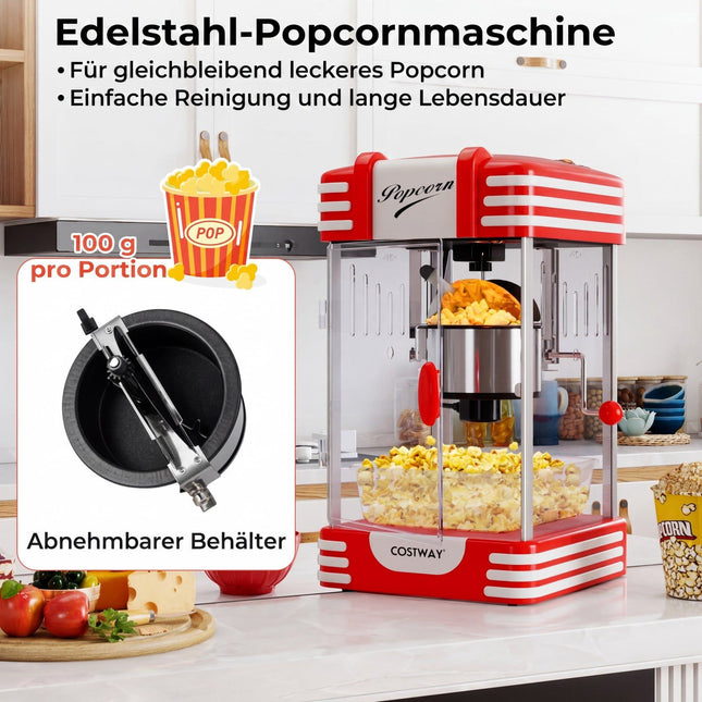 Popcornmaschine 300W, Retro Kino-Stil, Wärmelicht