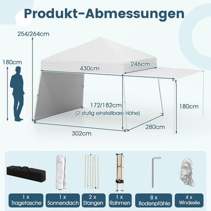 Pop-up Pavillon Zelt 430x280 cm, umwandelbare Seiten, Weiß