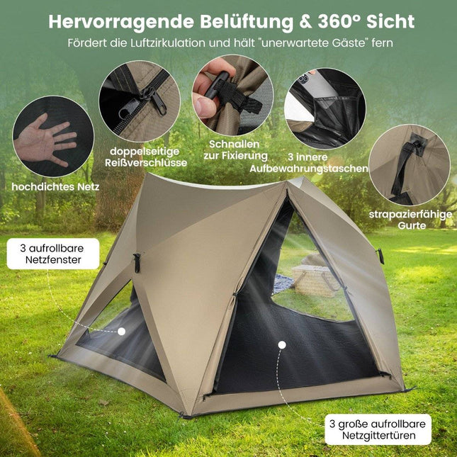 Pop Up Zelt für 4-6 Personen Campingzelt mit Vordach wasserdichtes Familienzelt 285 x 250 x 147 cm Olivgrün