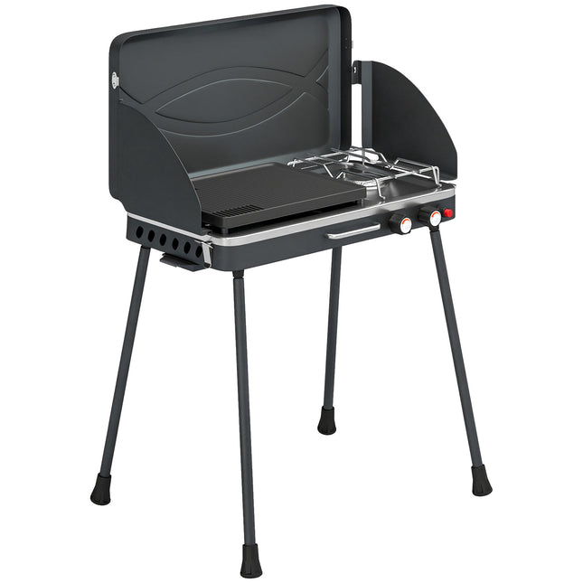 Tragbarer 2-Flammen-Gasgrill, 7 kW, Tischmodell umbaubar