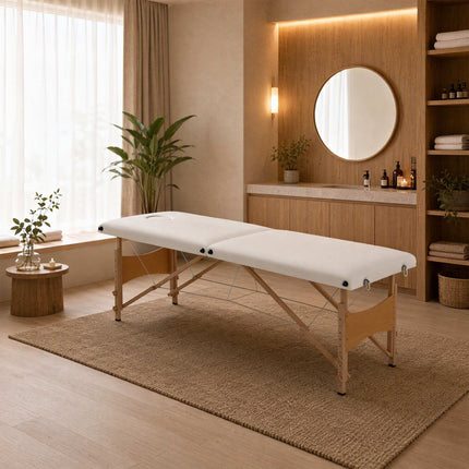 Tragbare 2-Zonen-Massageliege, höhenverstellbar, cremeweiß