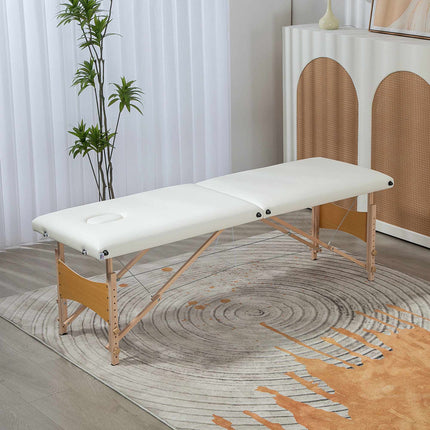 Tragbare 2-Zonen-Massageliege, höhenverstellbar, cremeweiß