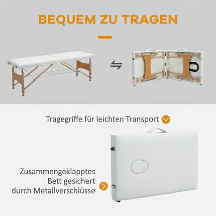 Tragbare 2-Zonen-Massageliege, höhenverstellbar, cremeweiß