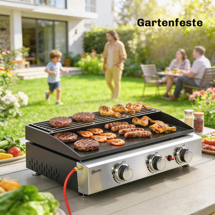 Tragbarer 3-Flammen-Gasgrill mit Keramikbeschichtung