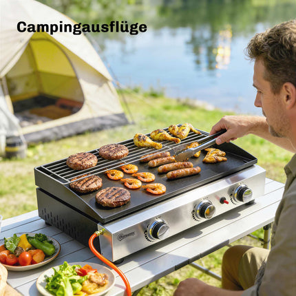 Tragbarer 3-Flammen-Gasgrill mit Keramikbeschichtung
