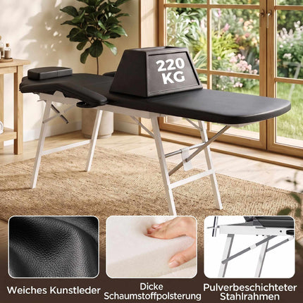 Table de massage portable à 3 sections, réglable avec appui-tête