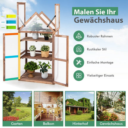 Tragbares Mini-Gewächshaus aus Holz mit 3 Etagen und herausnehmbaren Regalböden