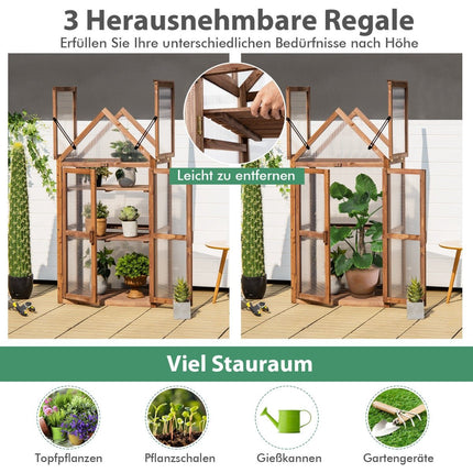 Tragbares Mini-Gewächshaus aus Holz mit 3 Etagen und herausnehmbaren Regalböden