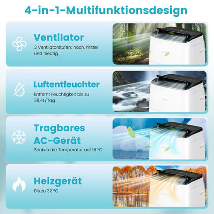 Tragbare 4-in-1-Klimaanlage, 12000 BTU, WiFi-Steuerung